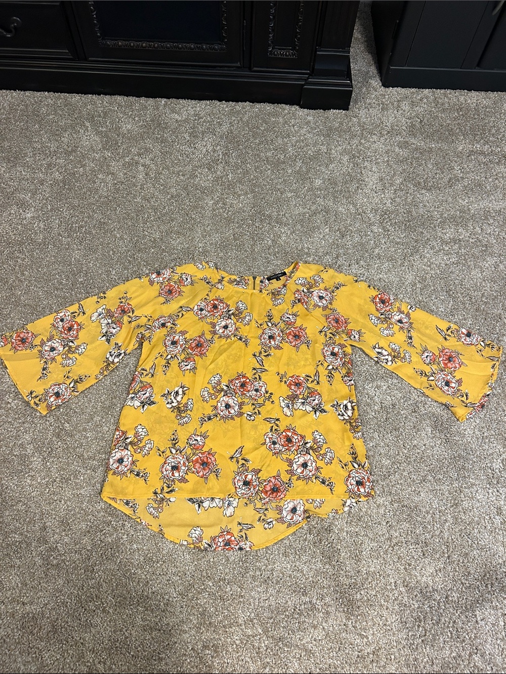 Papermoon Mustard Yellow Floral Bell-Sleeve Blouse